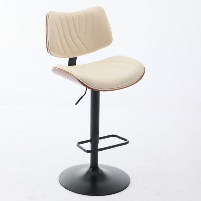 Walnut Bentwood Bar Stool with Faux Leather Seat and Ergonomic Back