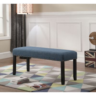 Fabric Dining Bench with Nailhead Trim, Blue