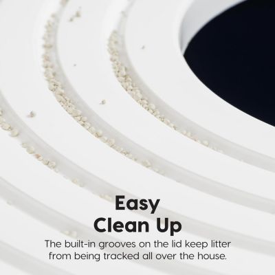 USA Large Stylish Round Top Entry Cat Litter Box with Scoop, Curved Kitty Litter Pan with Litter Particle Catching, Navy/White