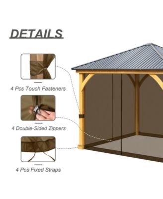 Gazebo Netting 10' x 12' Polyester Screen Replacement 4 Panel Sidewalls for Patio (Only Netting)