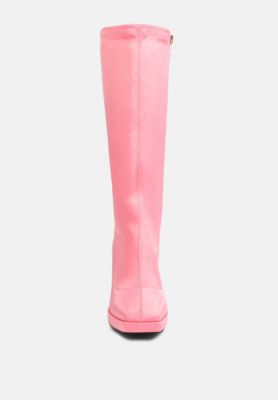 Womens PRESTO Pink Stretchable Satin Long Boot