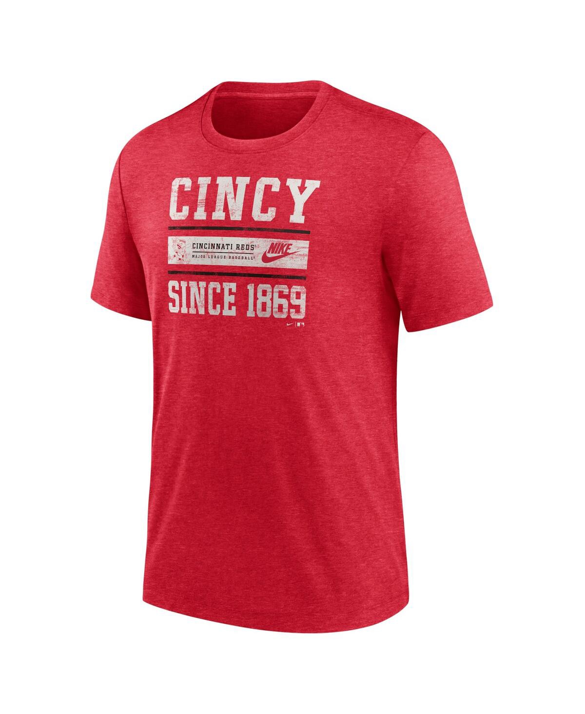 Nike Men'sCincinnati Reds Cooperstown Collection Local Stack Tri-Blend T-Shirt - Heather Red