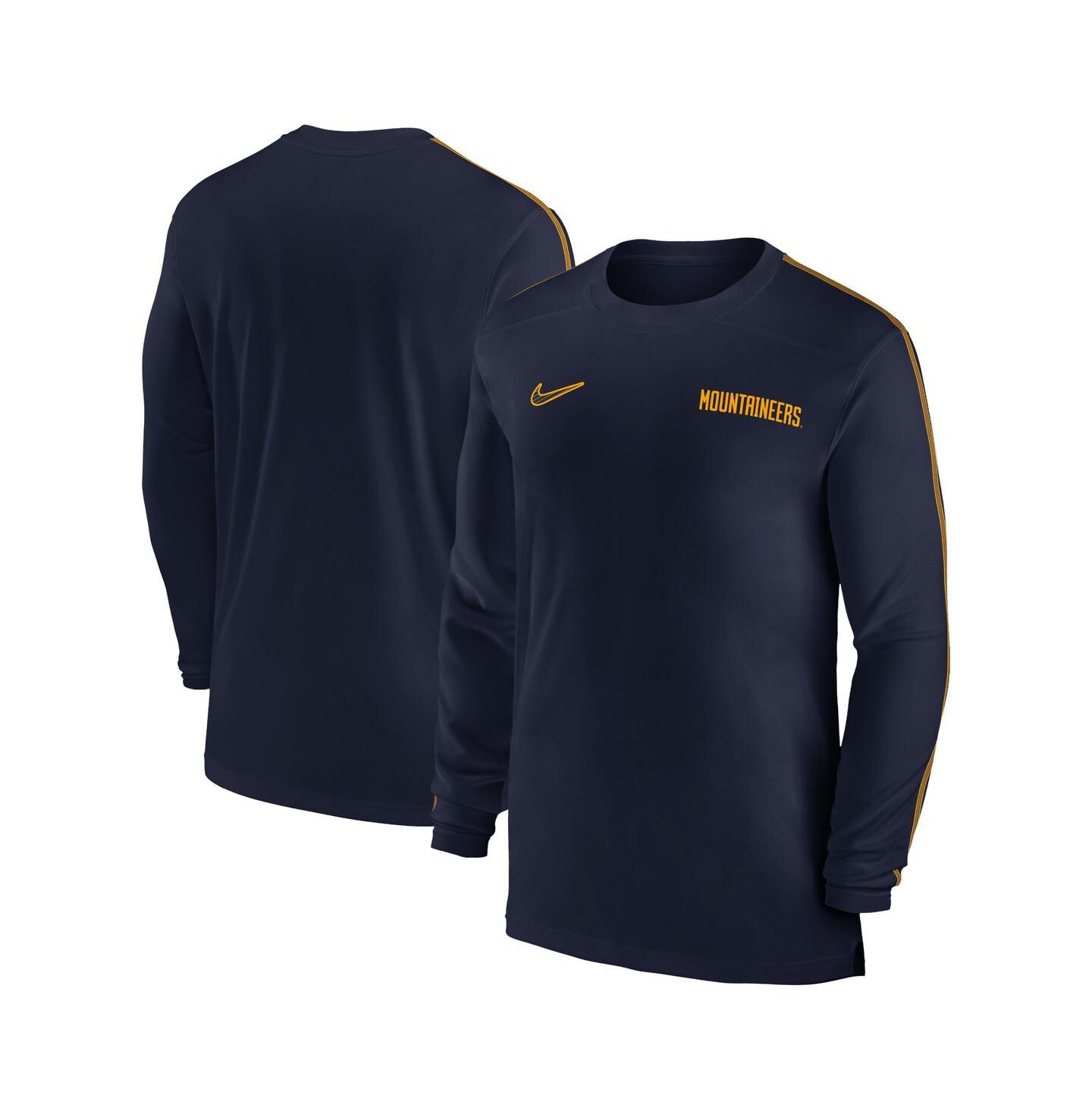 Мужская футболка Nike Navy West Virginia Mountaineers 2024 Sideline Coach UV Performance Long Sleeve — фото 1