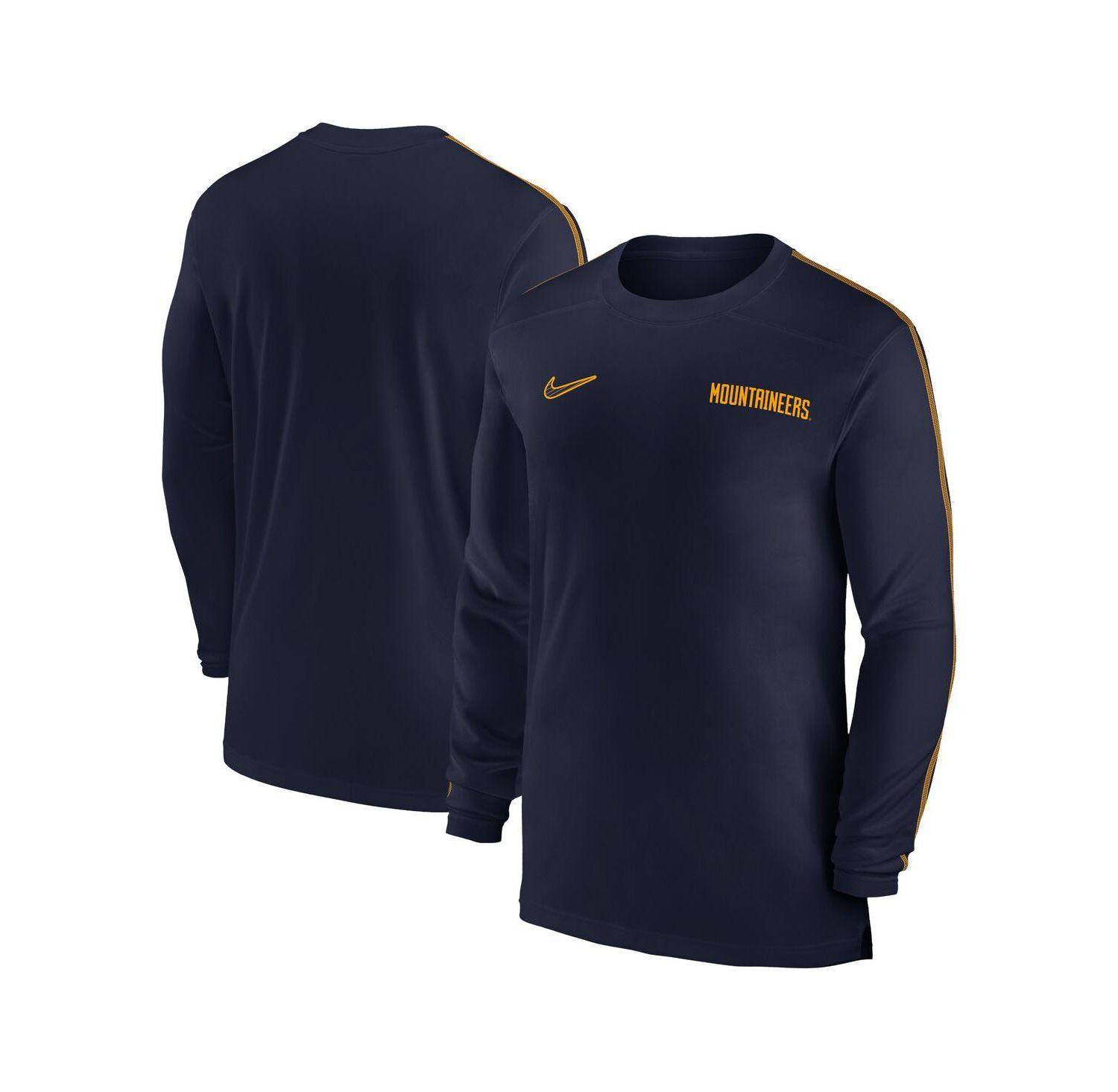 Men's Navy West Virginia Mountaineers 2024 Sideline Coach UV Performance Long Sleeve T-Shirt