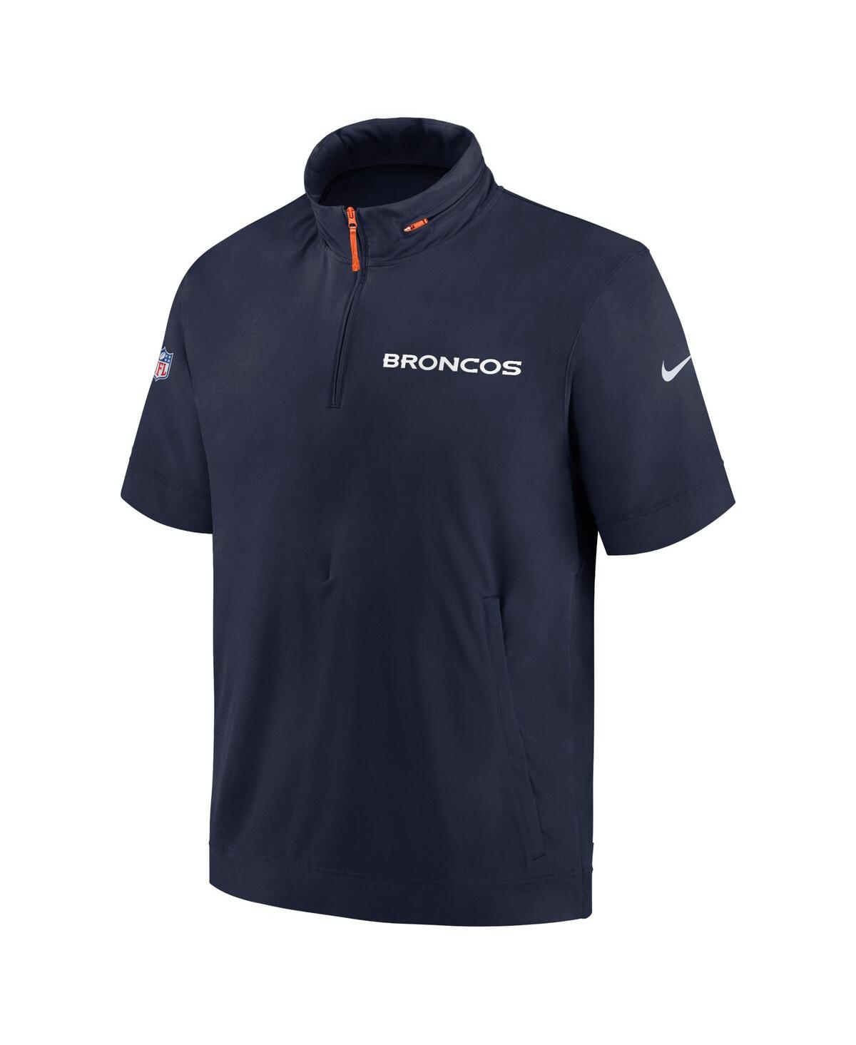 Nike Men'sDenver Broncos 2024 Sideline Coach Short Sleeve Half-Zip Hoodie Jacket - Navy, White
