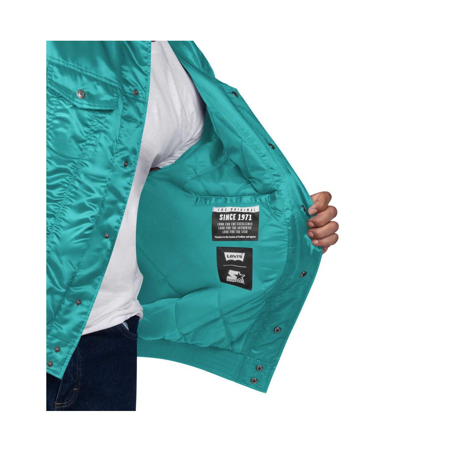 Levi’s x Starter Men's Aqua Miami Dolphins Silver Tab Trucker Full-Snap Jacket