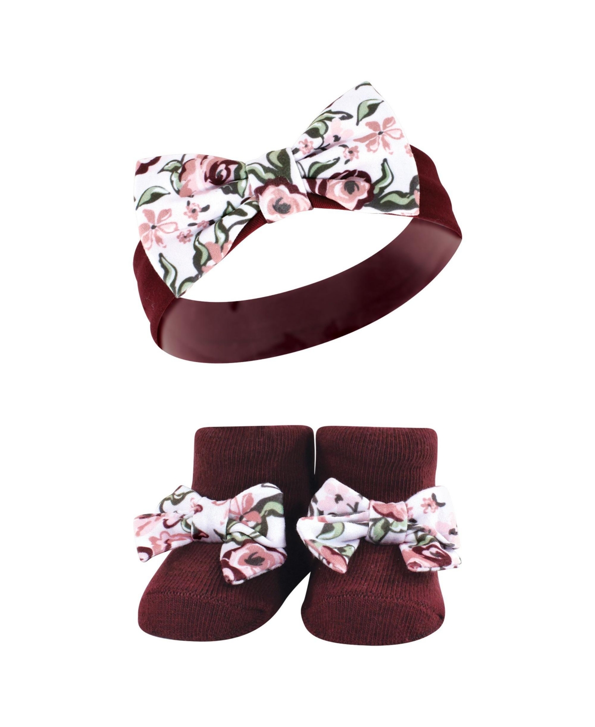 Hudson Baby Baby Girls Headband and Socks Giftset, One - Pink burgundy