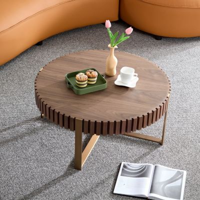 Streamdale Modern Wood Coffee Table with Stainless Steel Pedestal Base