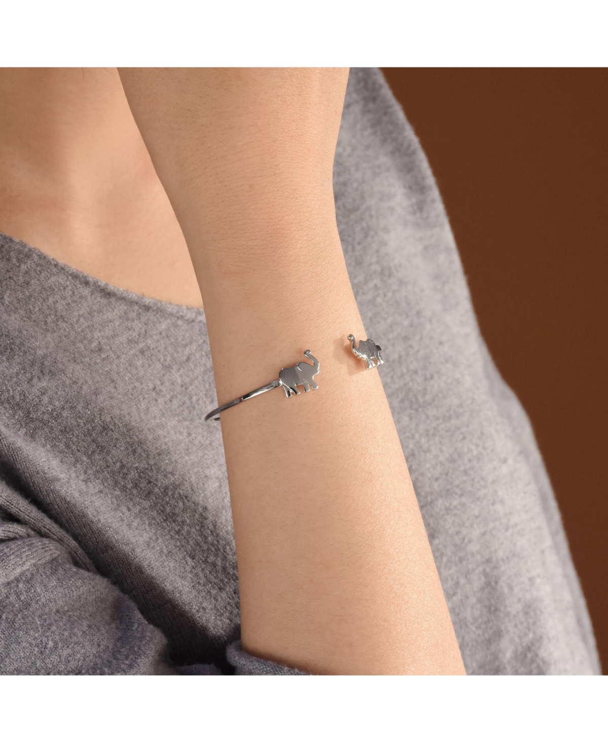 Bling Jewelry Minimalist Thin Delicate Zoo Animal Lucky Good Luck Elephant Bangle Cuff Bracelet For Women Sterling- Silver