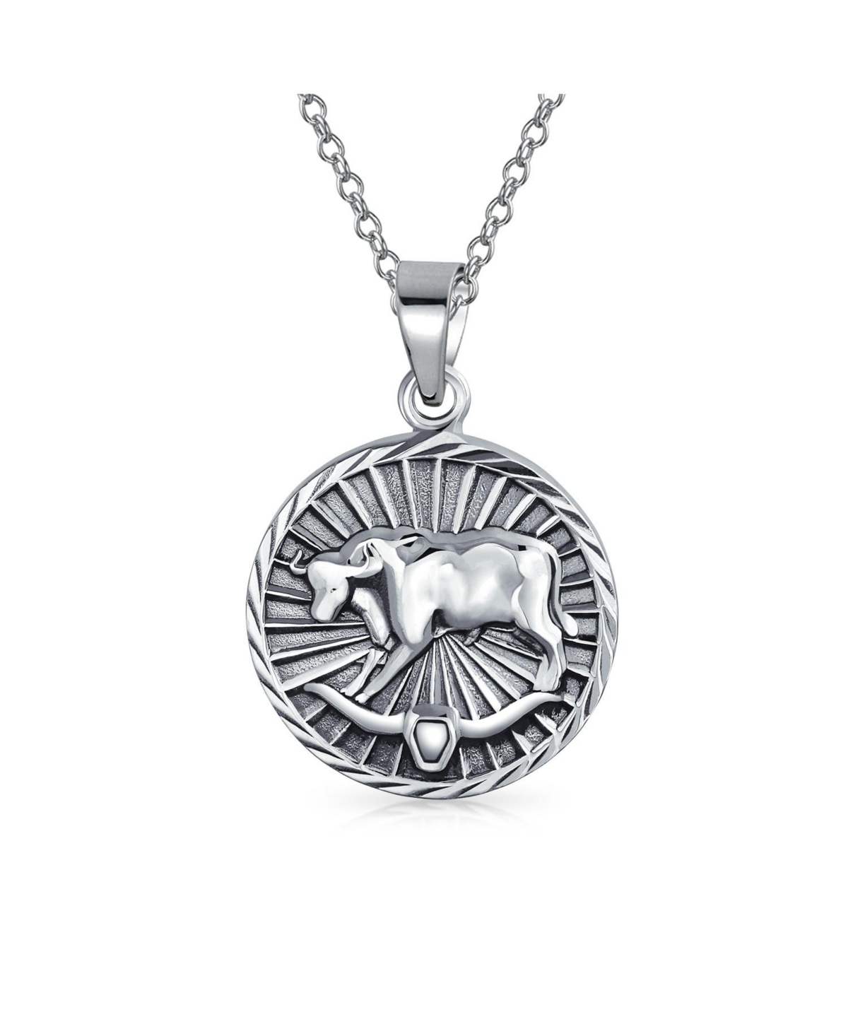 Taurus Zodiac Sign Astrology Horoscope Round Medallion Pendant For Men Women Necklace Antiqued Sterling Silver - Silver