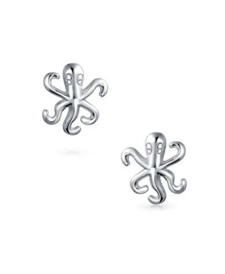 Delicate Tiny Nautical Vacation Honeymoon Ocean Marine Life Sea Creature Squid Octopus Stud Earrings Sterling Silver