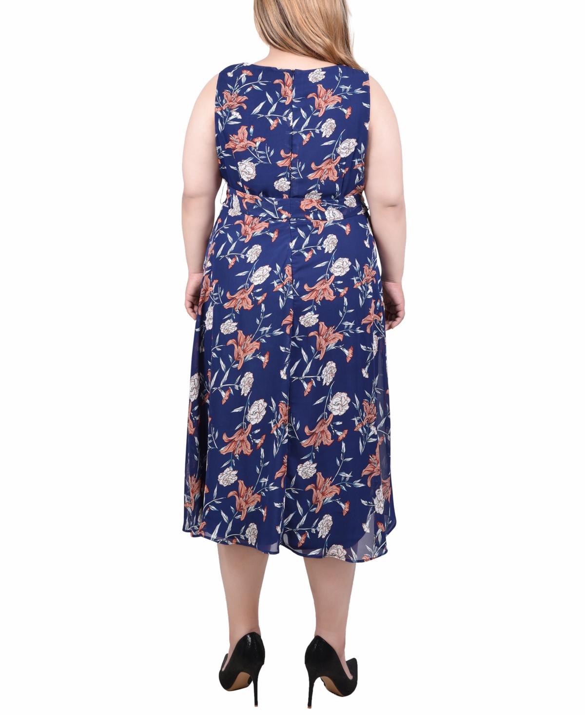 Ny Collection Petites Womens Chiffon Printed Midi Dress In Navy Floral