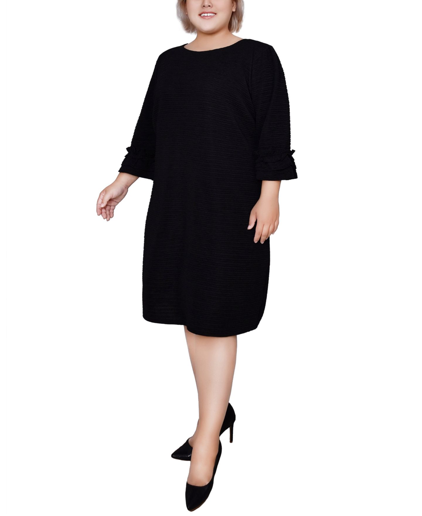 Женское платье NY Collection Plus Size 3/4 Length Sleeve Textured Knit, цвет: Чёрный — фото 2