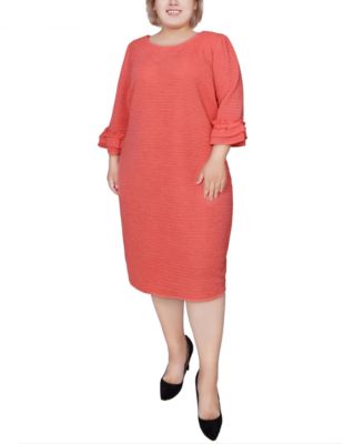 Plus Size 3/4 Length Sleeve Textured Knit Dress