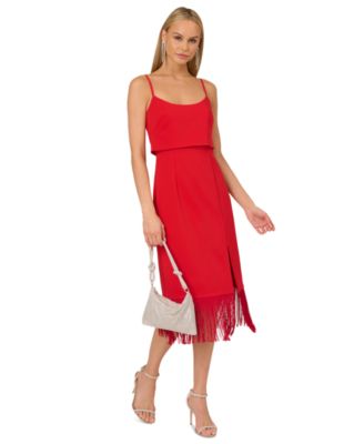 Adrianna by Adrianna Papell Women s Fringed Hem Midi Sheath Dress Macy s