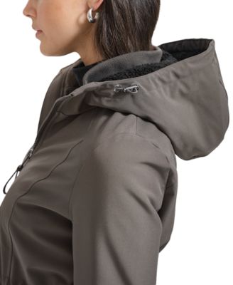 Womens Petite Hooded Faux-Fur-Lined Anorak Raincoat