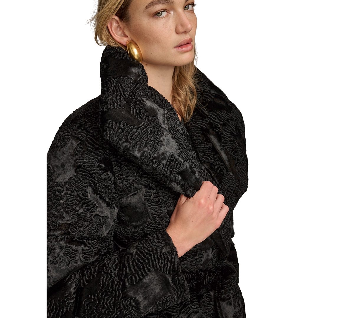 Donna Karan New York Women's Belted Wing-Collar Teddy Coat, Created for Macy's