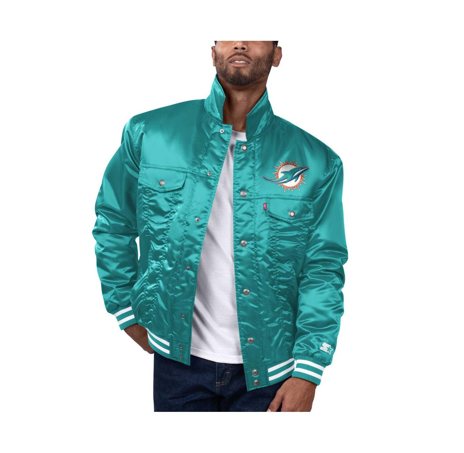 Levi’s x Starter Men's Aqua Miami Dolphins Silver Tab Trucker Full-Snap Jacket