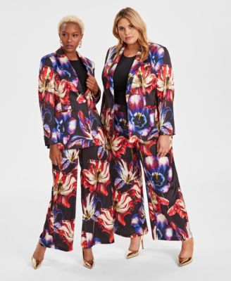 Womens Printed Satin Blazer High Rise Wide Leg Pants Created For Macys