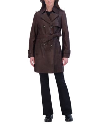 Tahari Petite Natalie Belted Leather Trench Coat Macy s