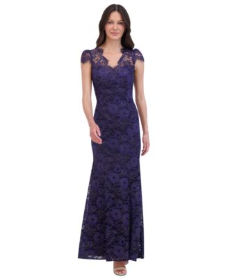 Eliza J Women s Metallic Floral Lace Cap Sleeve Gown Macy s