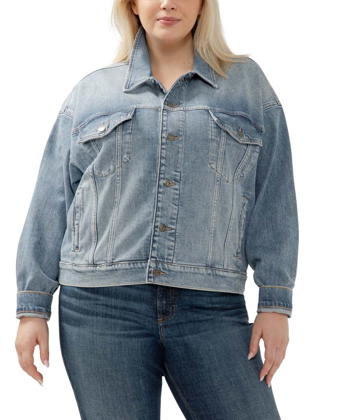 SILVER JEANS CO. PLUS SIZE DENIM TRUCKER JACKET 