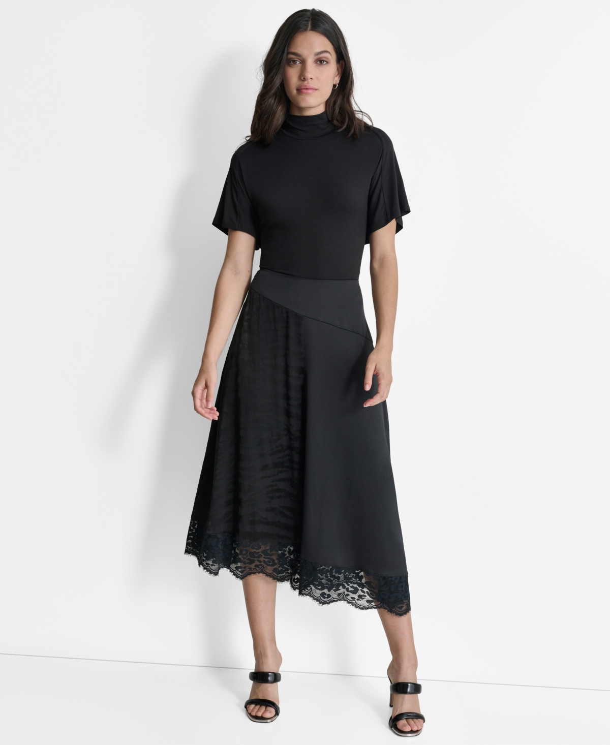 Dkny Women's Asymmetric Side-Slit Midi Skirt -black