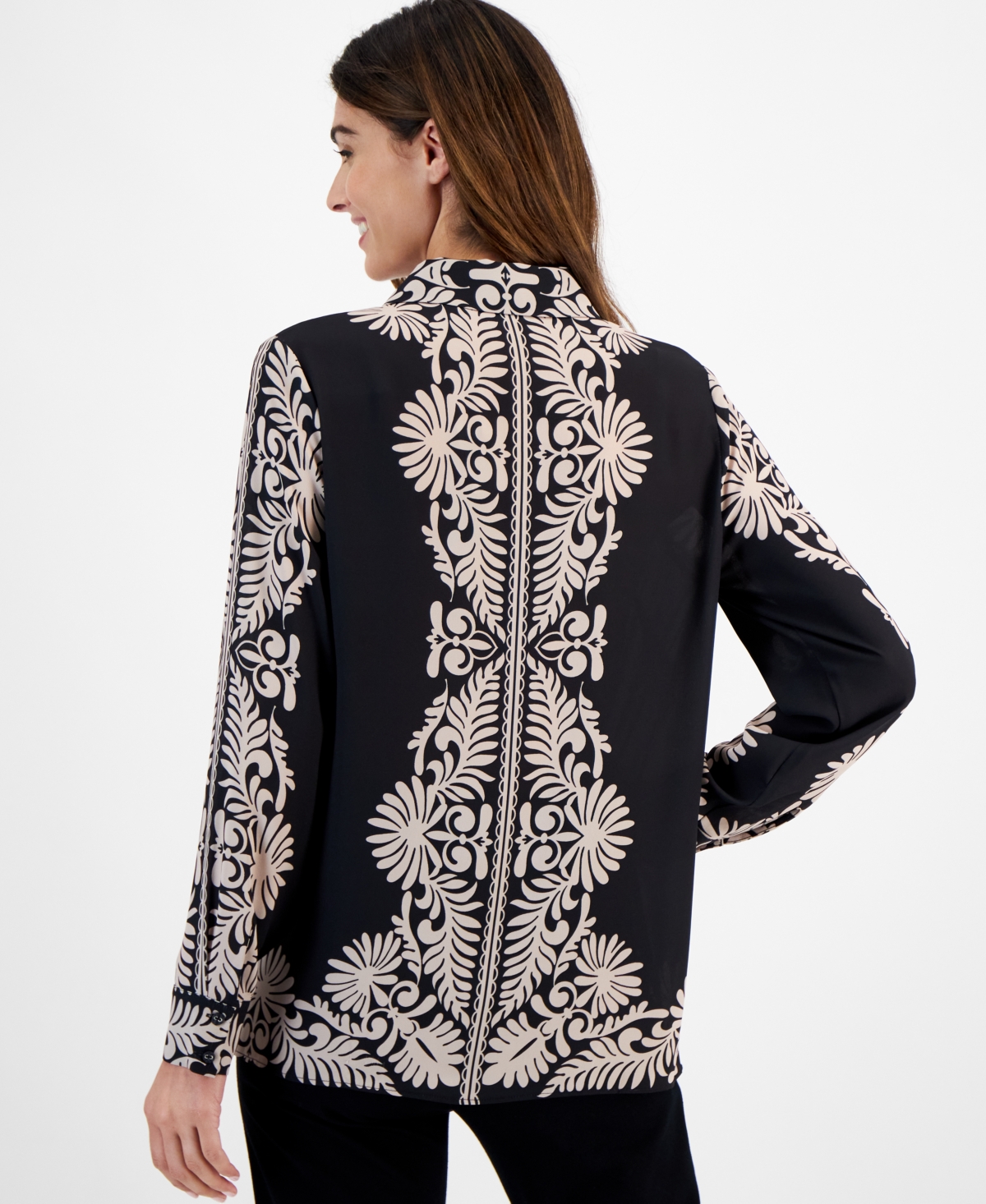 T Tahari Women's Printed Button-Front Top