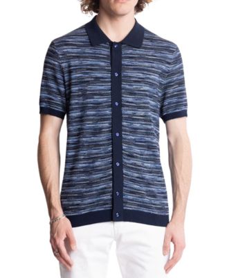 Paisley & Gray - Men's Slim Fit Full-Placket Short Sleeve Striped Polo Shirt
