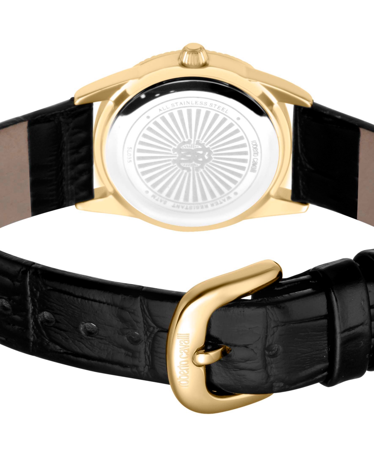 Shop Roberto Cavalli Women's Quartz Black Leather Watch 28mm In Gold