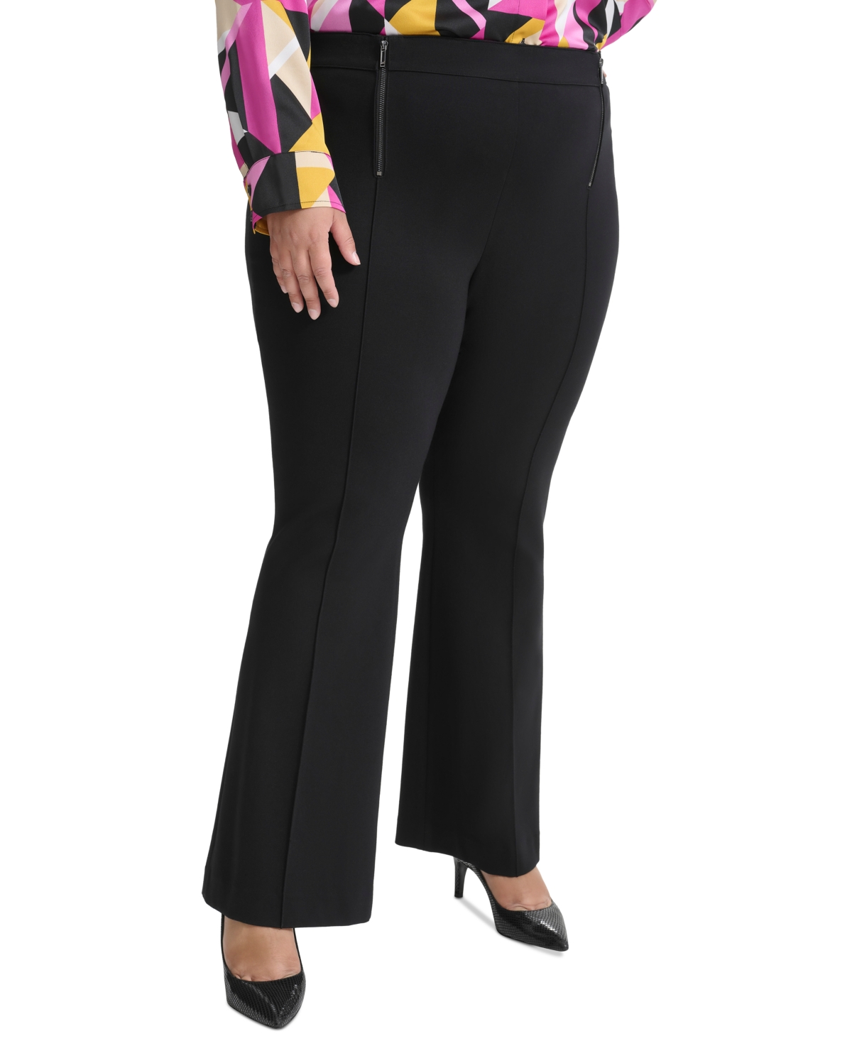 Karl Lagerfeld Paris Plus Size High Rise Zip Front Ponte Pants, Created for Macy's
