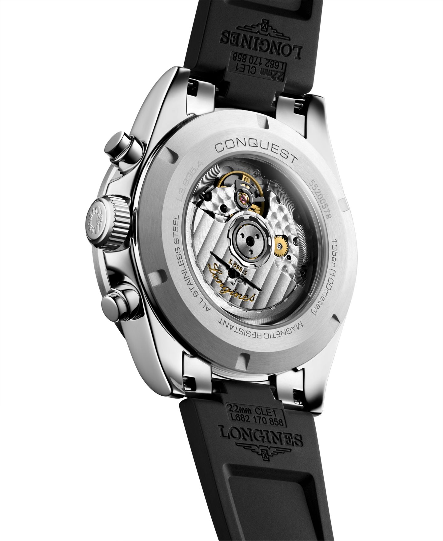Мужские часы Longines Swiss Automatic Chronograph Conquest Black Rubber Strap Watch 42mm — фото 7
