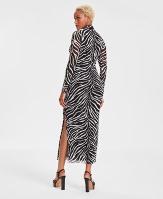 fitted lace wedding dress Stretch Cotton Safari Print Elise Shirt Dress Tan Zebra Print main image 0