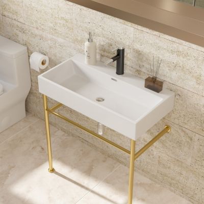 Streamdale 30" Ceramic Console Sink with Gold Legs