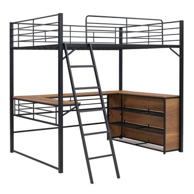 Streamdale Metal Loft Bed with Shelving and L-Desk