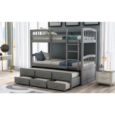 Streamdale Twin Bunk Bed with Ladder, Rail, Trundle and Drawers