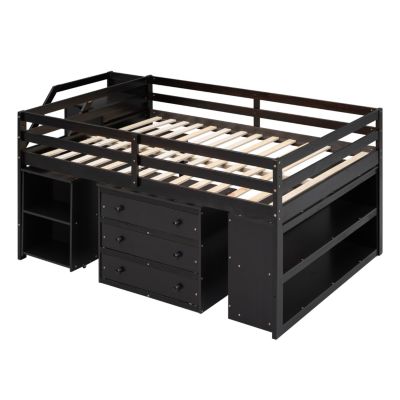 Full Size Loft Bed with Desk, Drawers, Storage Stairs