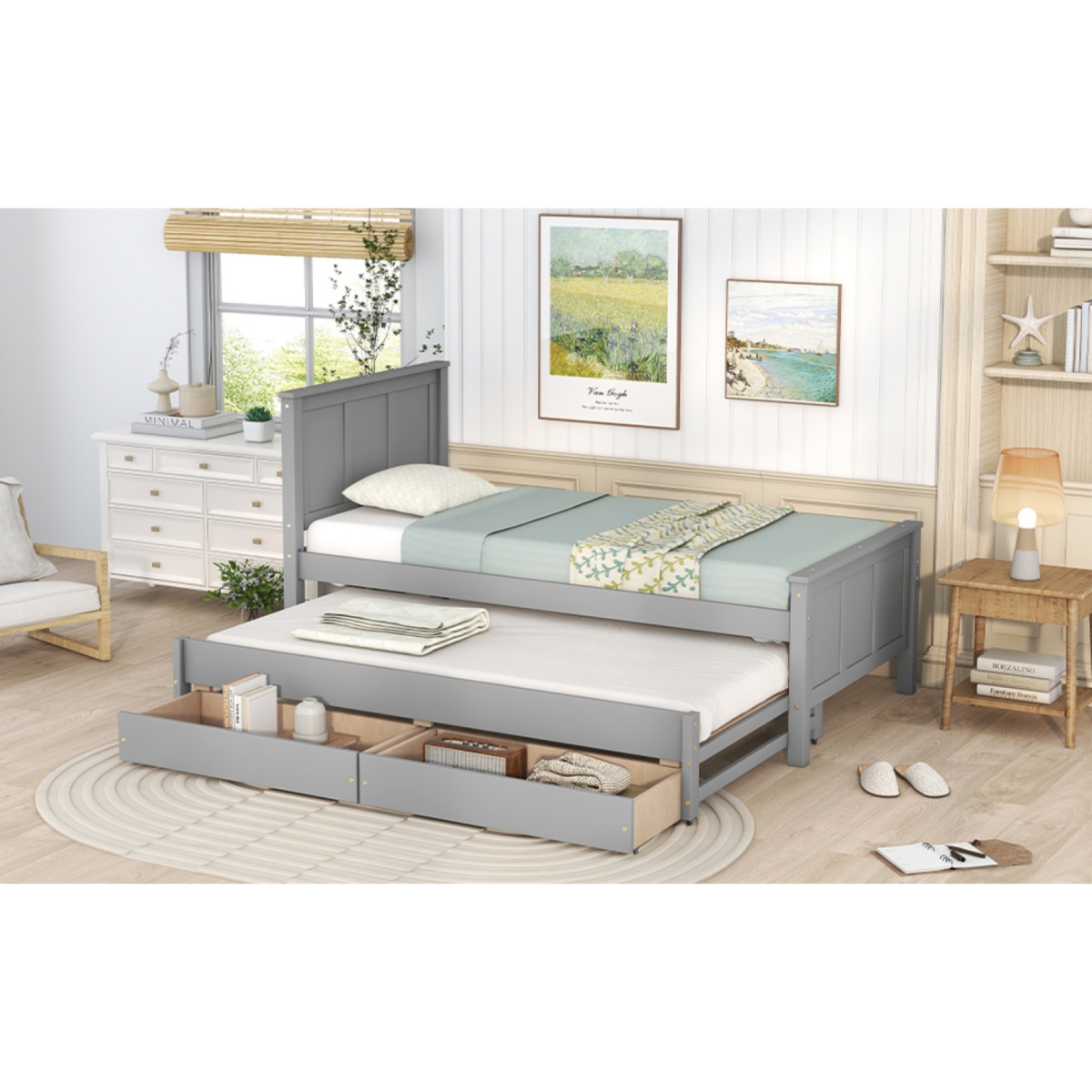 Streamdale Furniture Twin Size Platform Bed With Trundle And Drawers