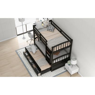 Streamdale Twin Over Twin Wood Bunk Bed With Trundle And Drawers