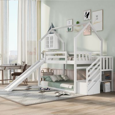 Streamdale Twin Convertible Bunk Bed with Slide and Staircase