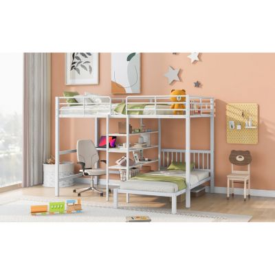 Streamdale Full Over Twin Metal Bunk Bed With Built-In Desk, Shelves And Ladder