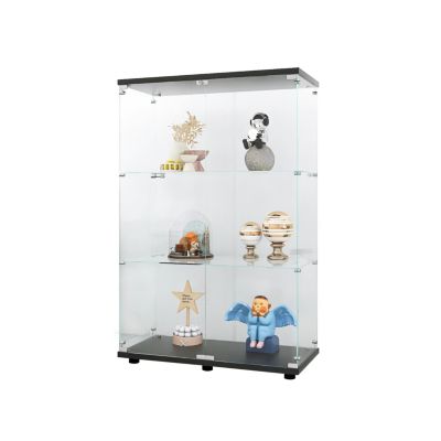 Black 3-Shelf Glass Display Cabinet, 49.3" x 31.7" x 14.3