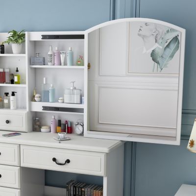 Streamdale Vanity Desk with Mirror, Lights, and 6 Drawers