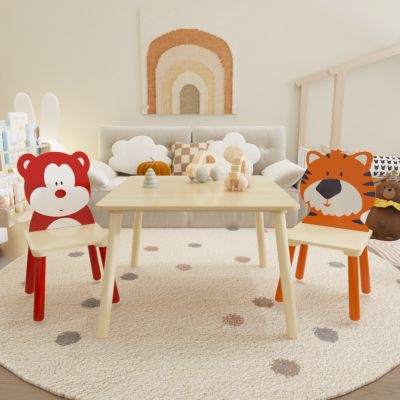 Kids Wooden Table & Chair Set (Bear Tiger)