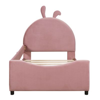 Streamdale Twin Size Upholstered Daybed With Rabbit Ear Shaped Headboard, Pink