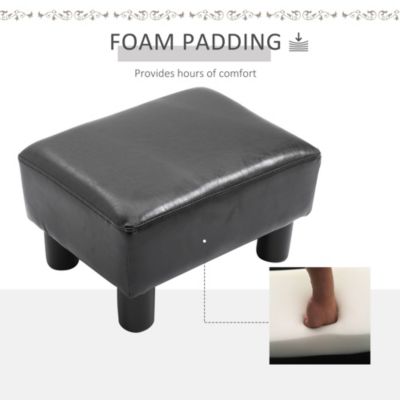 Small Faux Leather Ottoman Footrest, Black