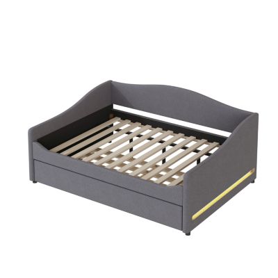 Streamdale Teddy Fleece Full Size Upholstered Daybed With Light And Trundle