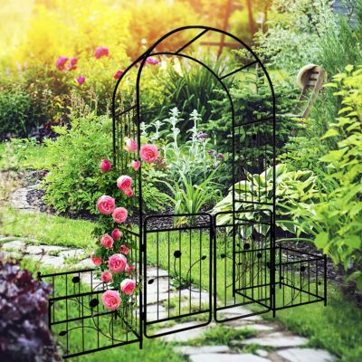 Metal Garden Arch with Gate, 79.5" W x 86.6" H