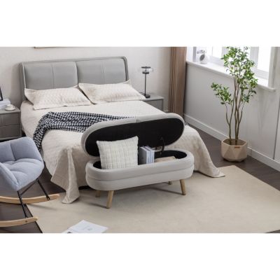 Velvet Storage Bench with Wood Legs