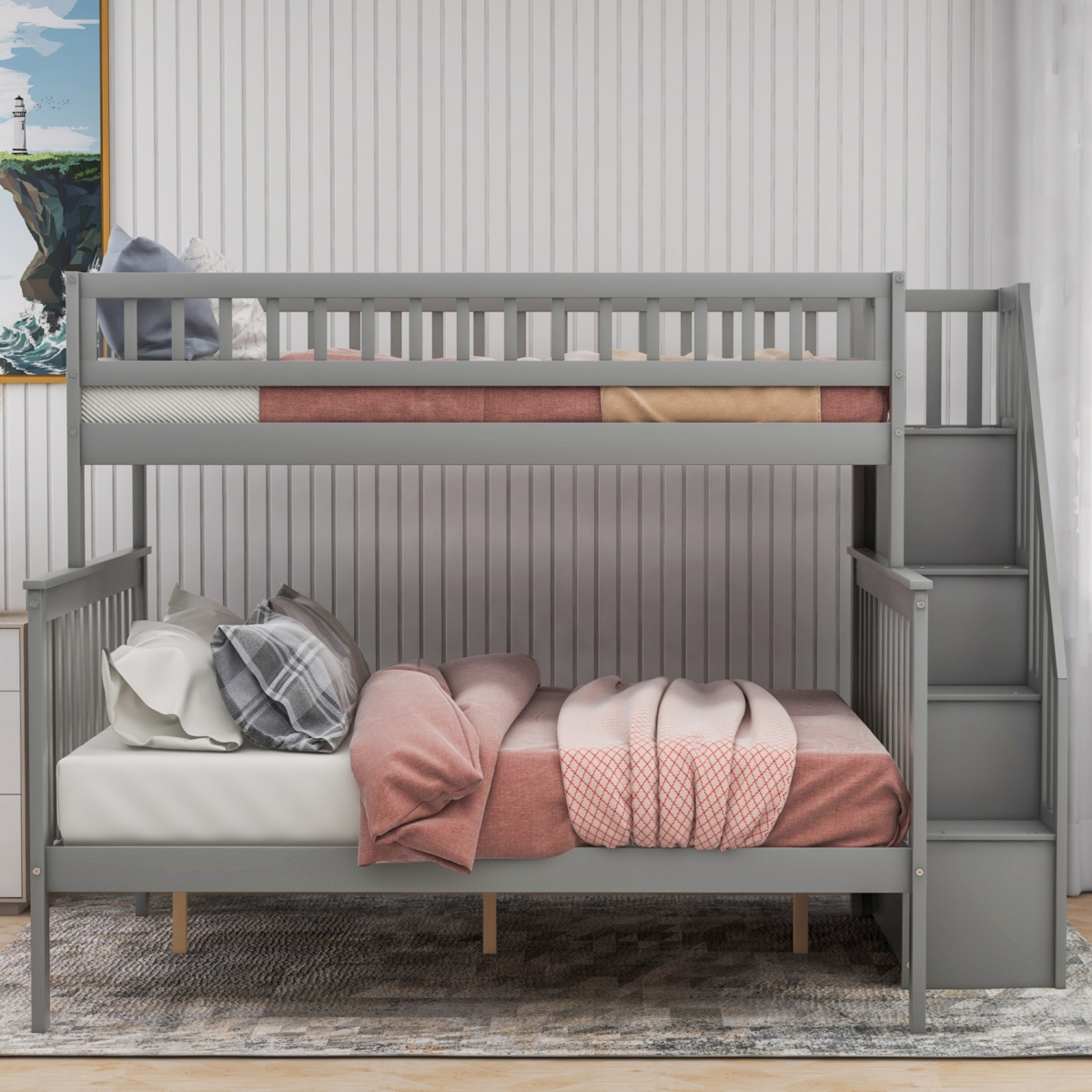 Streamdale Twin Over Full Stairway Bunk Bed With Storage